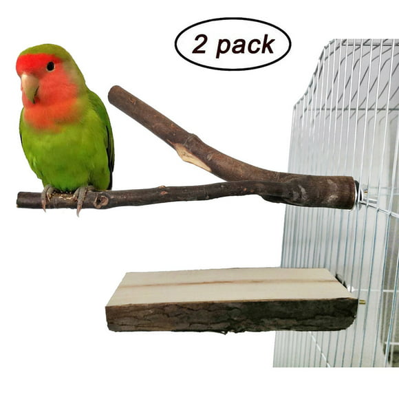 POPETPOP Bird Perches 2 Pack Perches for Bird Cages Parrot Natural Wood Fork Stand Perch Bird Cage Accessory 15 cm